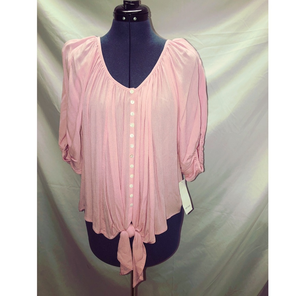 Karen Kane Tie Front Peasant Blouse Size LARGE NWT